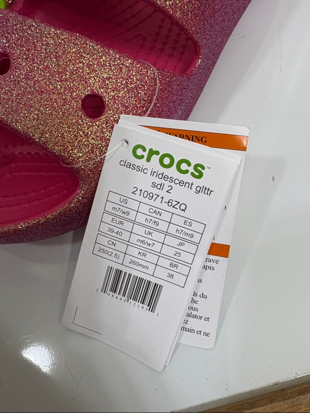 NWT CROCS Classic Iridescent glitter Glitter Hot Pink Dual-Strap Slide Sandals - Picture 4 of 9